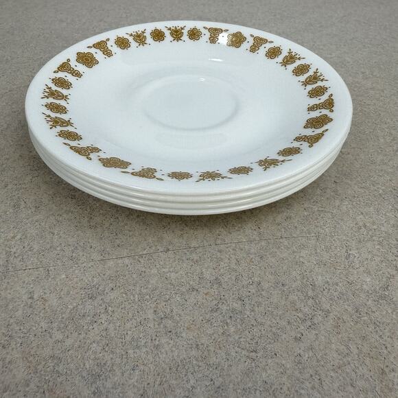 VTG 4 Corelle by Corning USA Butterfly‎ Gold Coffee/ Tea Cup Saucer Only- 6 1/4" - Picture 5 of 6